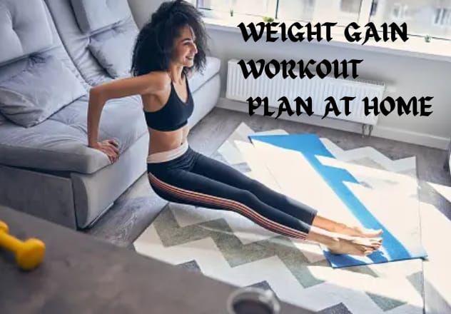 WEIGHT GAIN WORKOUT PLAN AT HOME Are you looking for ways to build muscle from home? You're in luck! Building muscle isn't restricted to the gym; you can achieve it from the comfort of your own space. Let's dive into some essential principles for muscle building and explore practical exercises you can do at home. Ready to get started? HOW TO GAIN WEIGHT TRAINING FROM HOME EAT ENOUGH CALORIES TO BUILD MUSCLE Are you wondering how to pack on muscle without leaving your house? It's all about fueling your body with the right amount of calories. Muscle building requires energy, so make sure you're eating enough to support growth. Remember, even the best workout routine will yield results if you fuel your body correctly. You might have heard about a calorie surplus – essentially, it means consuming more calories than you burn. This surplus provides the energy needed for muscle growth. To determine your calorie needs and macronutrient breakdown, check out our guide on calculating calories for bulking (don't worry, "bulking" is just a term for muscle-building). HIT YOUR DAILY PROTEIN GOAL Protein is crucial for muscle growth. Without enough protein, your muscles won't reach their full potential. Aim for 0.7 – 1g of protein per pound of body weight to maximize muscle protein synthesis. For example, a 175lb person should consume 122-175 grams of protein daily. Aim for the higher end of this range to safeguard against muscle loss as you become leaner. If you find it challenging to meet your protein needs through food alone, consider adding a protein supplement to your routine – they're tasty, affordable, and convenient! APPLY PROGRESSIVE OVERLOAD Let's delve into the cornerstone of practical training: Progressive Overload. Progressive Overload is all about gradually pushing your muscles to do more work over time. When you start a new workout routine, your body adapts to the challenge, getting stronger and more resilient. However, your progress will only stall if you stick to the same routine while increasing the challenge. To keep growing, you need to push your limits constantly. Here's how you can do it: Increase the weight or resistance. Do more repetitions. Add more sets. Work out more often. Reduce rest between sets. Focus on slower, controlled movements. Our favorite method? Adding more weight. It's not necessarily better than the others, but hitting a new personal record feels excellent. However, increasing reps works just as well if you're working out at home and don't have heavy weights. The key is to keep challenging yourself. Whether lifting weights or doing bodyweight exercises, make sure each workout is a little tougher than the last. That's how you'll see real progress. MUSCLE BUILDING EXERCISES TO DO AT HOME Your home gym setup might be different from others. Some of you might have no equipment, while others might have a set of dumbbells or even a full barbell setup. So, let's break down our favorite home exercises into three categories: Bodyweight exercises: No equipment needed. Dumbbell exercises: Just a pair of dumbbells. Barbell exercises: If you're lucky enough to have a barbell and plates. No matter your equipment, you can do plenty of practical exercises at home to build muscle and strength. Let's explore some bodyweight exercises you can do at home without fancy equipment. These exercises target different muscle groups to help you build strength and tone your body. BODYWEIGHT EXERCISES Chest: Push-ups Decline push-up Incline push-up Bench dip Back: Pull-ups (bar required) W Superman Lying towel pull-down Lying superman Towel Lat pull-down Rows with towel Plank Legs: Squats (Back, front, Bulgarian, Split, Jump, Pistol, Sissy, Sumo) Lunges (Reverse, Forward, Lateral, Deficit, Jumping) Step-ups Calf raises Wall sit Nordic Hamstring Curl Glute Bridge (Banded, Marching) Side-lying hip abduction Supine Walk Outs Glute Kickback Arms: Push-ups (Normal, close grip) Bench dips hin Ups (Bar needed) Pull Ups (Bar needed) Towel curl (with a partner) Towel push down (with a partner) Shoulders: Push-ups Pike push-ups Hand-stand push-ups Shoulder taps Wall walks Handstand Hold Now, let's move on to dumbbell exercises for more resistance training. Let's explore a variety of exercises you can do with dumbbells to target different muscle groups. These exercises are great for building strength and muscle definition. DUMBBELL EXERCISES Chest Chest press (Flat, incline, decline) Chest fly (Flat, incline, decline) Dumbbell Pullover Dumbbell push-up Hex press Dumbbell cross-body raise Reverse grip dumbbell press Lying hammer press Back: Bent over row (Overhand, underhand, neutral) One arm row Dumbbell Pullover Alternating renegade row Dumbbell shrug Seal row Rear delt flys Chest-supported row Legs: Squats (Dumbbell, goblet, split, front, elevated split, jump, Bulgarian) Lunges (walking, reverse, lateral, curtsy) Step-Ups Deadlifts (Romanian, straight leg, single leg RDL) Calf raises (standing, seated) Arms: Curls (side, hammer, Gottman, rotating, drag, spider, incline) Dumbbell press (flat, incline, decline) Overhead extension Skull crushers Tate press Shoulders: Dumbbell press (traditional, Arnold, neutral grip, push press) Lateral raise Front raise Rear delt fly Rear delt row Shrugs Upright row Face pull These exercises provide a comprehensive workout for your entire body, helping you achieve your fitness goals with just a pair of dumbbells. Let's explore some barbell exercises to help you build muscle and strength at home. These exercises target various muscle groups and add resistance to your workouts. BARBELL EXERCISES Chest: Bench press (flat, incline, decline) Close grip press Pullover Back: Rows (overhand, underhand) Seal Row Chest-supported row Pullovers Legs: Squats (back, front, split, Bulgarian) Lunges (walking, forward, reverse, deficit reverse) Hip thrusts Deadlifts (traditional, straight leg, Romanian, Sumo) Good mornings Calf raises Arms: Curls (traditional, reverse, drag) Skull crushers Close grip bench press Seated extension Wrist curls Shoulders: Military Press Push Press Z Press Clean and press Incline bench press Landmine press Front raise Upright row Rear delt row Shrugs MUSCLE BUILDING HOME WORKOUTS Let's dive into some effective muscle-building home workouts. We've crafted three full-body routines to follow weekly, ensuring you get a comprehensive workout. REP RANGES Our workouts are structured with rep ranges to optimize your progress. Start each exercise with a weight that allows you to hit any reps within the given range. For instance, if the range is 8-10 reps, aim for 8, 9, or 10 reps in the first set. As your muscles fatigue, expect to perform fewer reps in subsequent sets. Here's an example of how your sets might look: Set 1: 10 reps Set 2: 9 reps Set 3: 8 reps Strive to increase the number of reps each week until you reach the upper limit of the range for all three sets. Only then should you consider increasing the weight. Once you increase the weight, you'll reset back to the lower end of the rep range and repeat the process. THE WORKOUTS Our workouts utilize dumbbells and a workout bench. Dumbbells offer versatility, allowing for a wide range of resistance exercises. They're also space-efficient and accessible to most people. While bodyweight exercises can build muscle, incorporating dumbbells adds variety and intensity to your training, enhancing your results. If you need a workout bench or dumbbells, we recommend investing in these essentials for your home gym setup. MUSCLE BUILDING HOME WORKOUTS Now, let's dive into some muscle-building workouts you can do at home. These workouts are designed to target your entire body and can be done using dumbbells and a workout bench. Let's break down some full-body workout routines you can do at home using dumbbells. These workouts help you build strength and muscle across your entire body. FULL BODY WORKOUT 1 Exercise Dumbbell Flat Chest Press Romanian Deadlift Chest Supported Row Goblet Squats Standing Bicep Curls Skullcrushers Sets/Reps Four sets of 8-10 reps Three sets of 8-10 reps Three sets of 10-12 reps Three sets of 10-12 reps Three sets of 10-12 reps Three sets of 10-12 reps FULL BODY WORKOUT 2 Exercise Dumbbell Row Bulgarian Split Squat Incline Chest Press Seated Dumbbell shoulder press Bicep Hammer Curls Seated Calf raises Sets/Reps Four sets of 8-10 reps on each arm Three sets of 8-10 reps on each leg Three sets of 8-10 reps Three sets of 10-12 reps Three sets of 10-12 reps on each arm Three sets of 12-15 reps FULL BODY WORKOUT 3 Exercise Dumbbell Squats Close grip Triceps press (neutral grip) Bent Over Row Overhead triceps extension Dumbbell Lateral Raise Standing calf raises Sets/Reps Four sets of 8-10 reps Three sets of 8-10 reps Three sets of 10-12 reps Three sets of 10-12 reps Three sets of 10-12 reps 3 sets of 12-15 reps Finals Finally, you have a complete weight gain workout plan at home. Remember to challenge yourself and progressively increase the difficulty of your workouts. If you have any questions, feel free to ask in the comments below. Happy building!